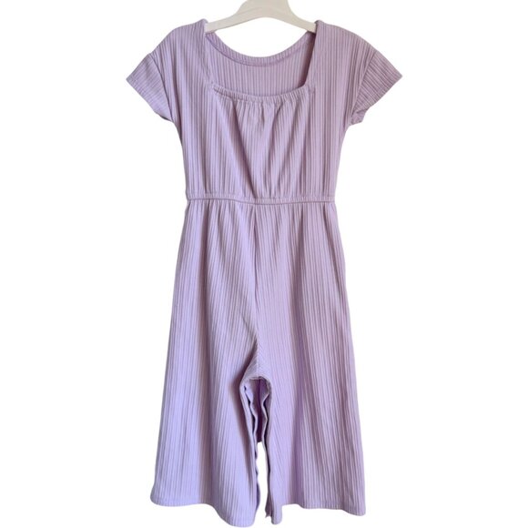 Cat & Jack Toddler Girls Ribbed Jumpsuit Short Sleeve Light Purple 2T - Picture 2 of 5